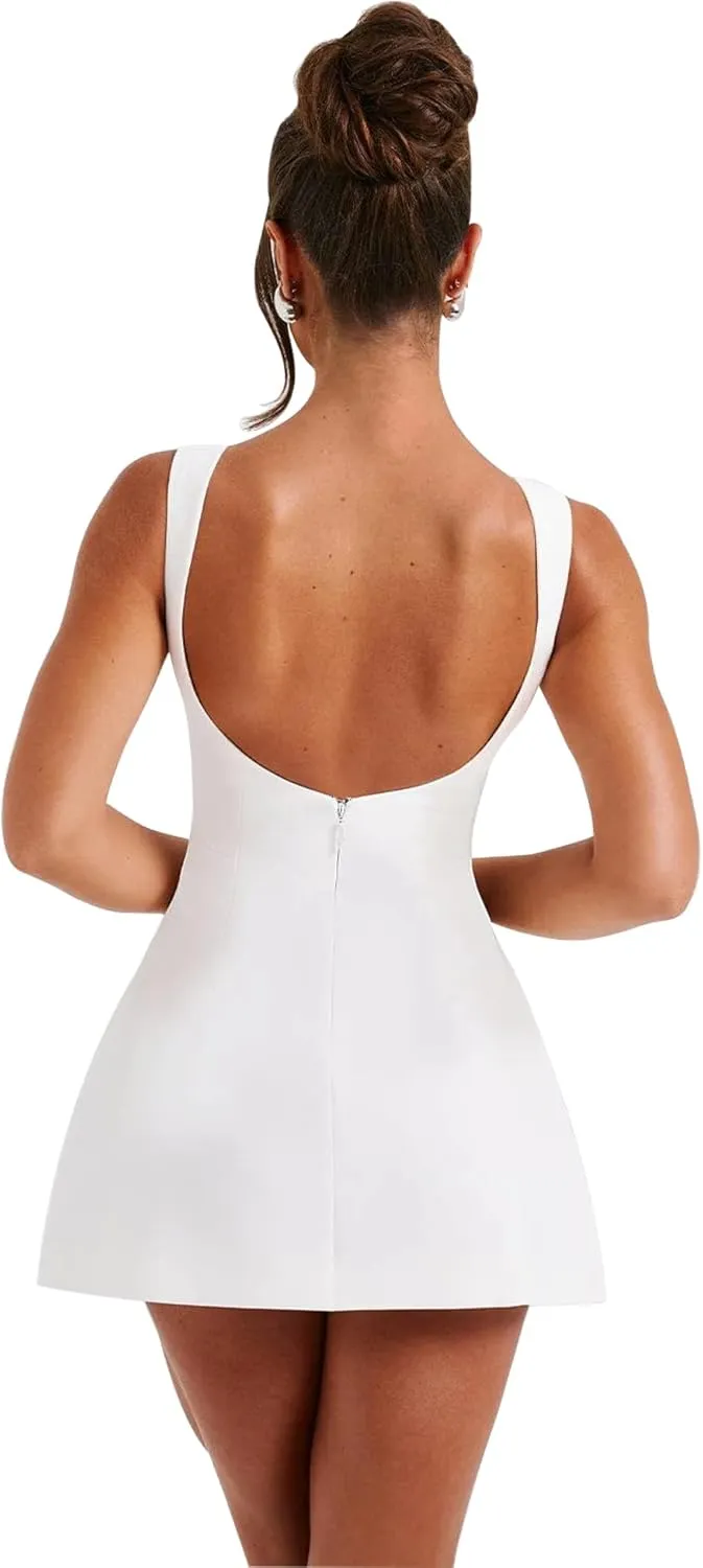 LuFeng Women's Summer Sexy Sleeveless Zipper Mock Neck Slim Fit A-line Mini Dress Bodycon Party Club Dress for Women