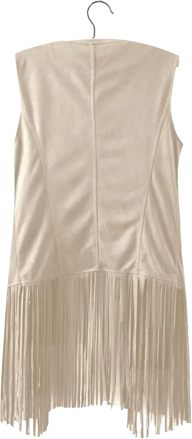 LYANER Women's Faux Suede Tassels Vest Cardigan Open-Front Vest Cardigan Jacket