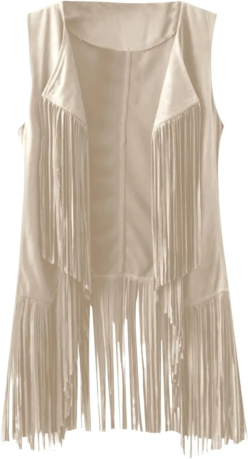 LYANER Women's Faux Suede Tassels Vest Cardigan Open-Front Vest Cardigan Jacket