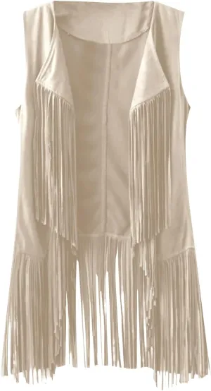 LYANER Women's Faux Suede Tassels Vest Cardigan Open-Front Vest Cardigan Jacket