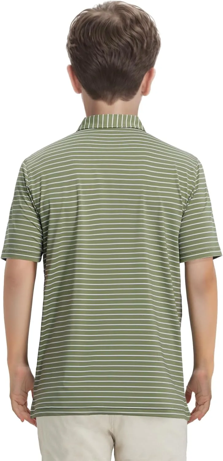 M MAELREG Boys' Polo Shirt Striped Short Sleeve Moisture Wicking Performance Stretch Active Casual Collared Kids Golf Shirt
