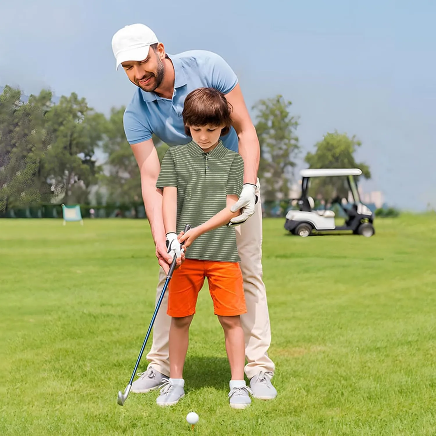 M MAELREG Boys' Polo Shirt Striped Short Sleeve Moisture Wicking Performance Stretch Active Casual Collared Kids Golf Shirt