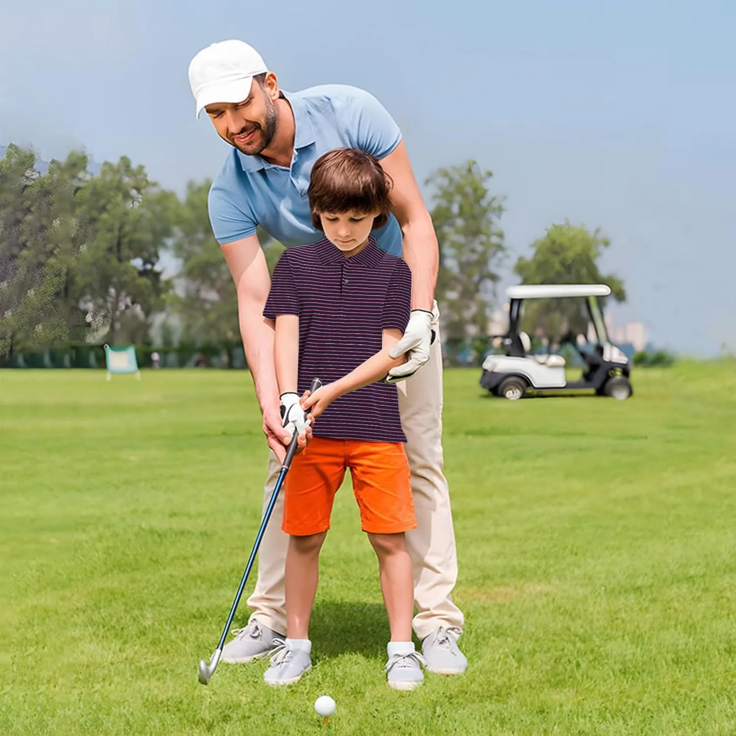 M MAELREG Boys' Polo Shirt Striped Short Sleeve Moisture Wicking Performance Stretch Active Casual Collared Kids Golf Shirt