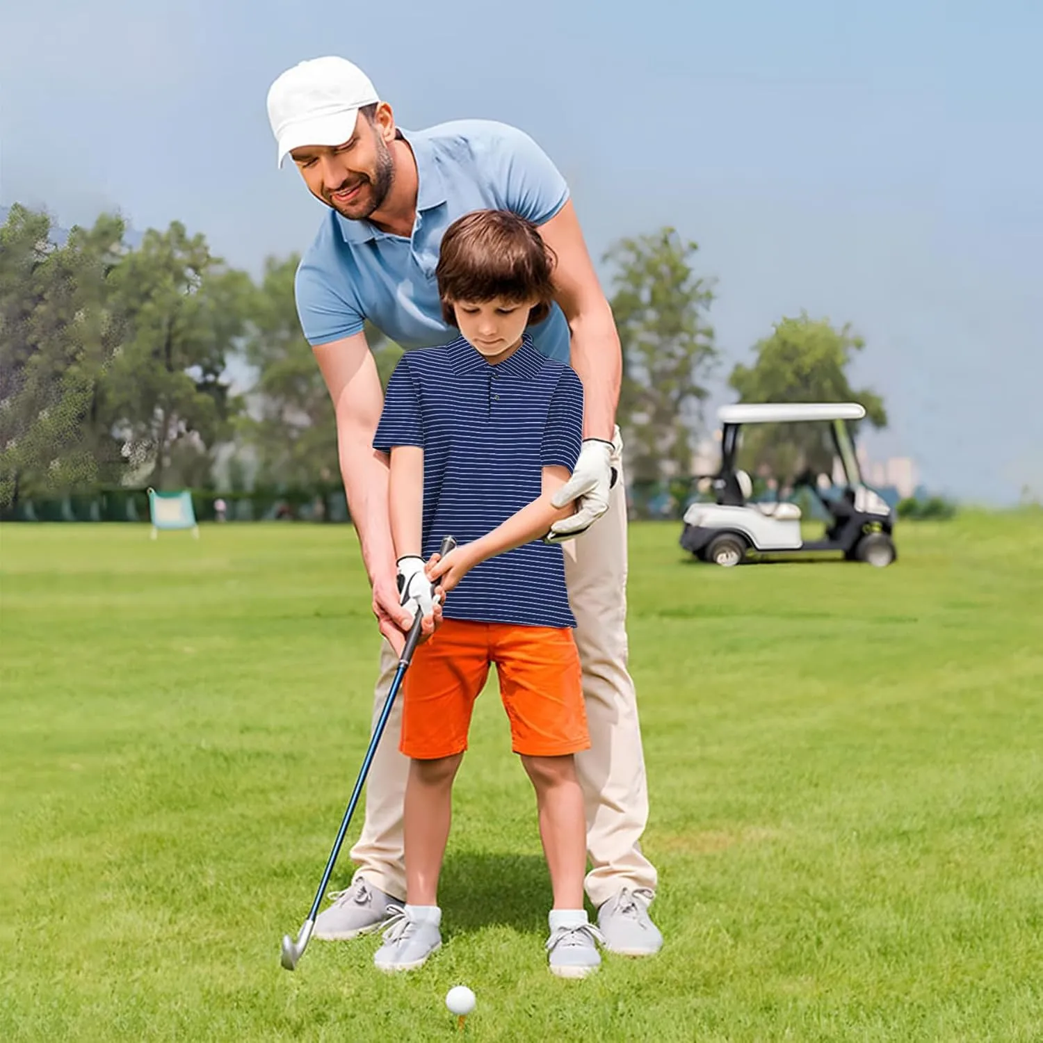 M MAELREG Boys' Polo Shirt Striped Short Sleeve Moisture Wicking Performance Stretch Active Casual Collared Kids Golf Shirt