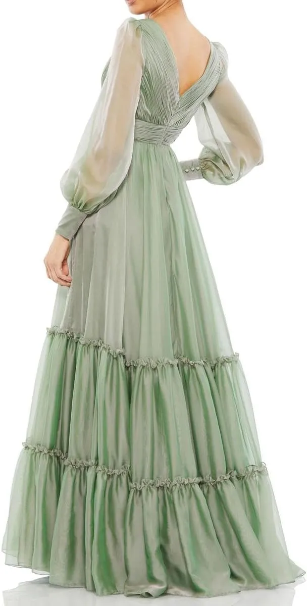 Mac Duggal Womens Pleated Chiffon Evening Dress