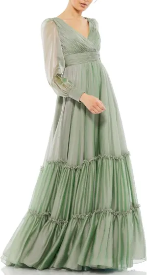 Mac Duggal Womens Pleated Chiffon Evening Dress