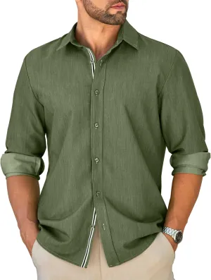 MAPICK Mens Casual Button Down Denim Shirts Long Sleeve Untucked Stretch Wrinkle-Free Dress Shirt