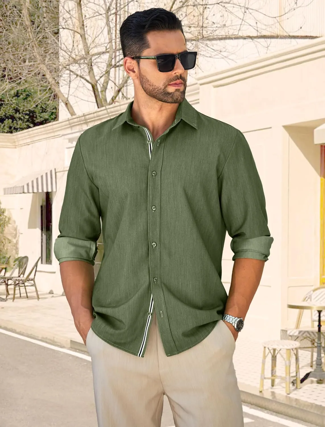 MAPICK Mens Casual Button Down Denim Shirts Long Sleeve Untucked Stretch Wrinkle-Free Dress Shirt