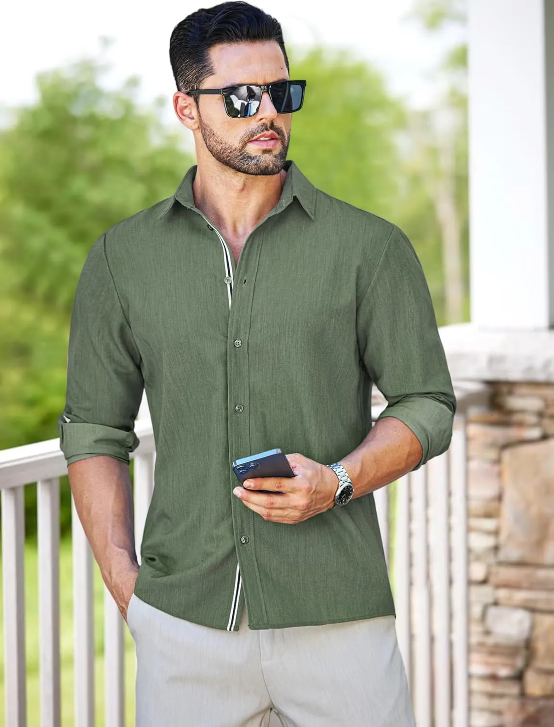 MAPICK Mens Casual Button Down Denim Shirts Long Sleeve Untucked Stretch Wrinkle-Free Dress Shirt