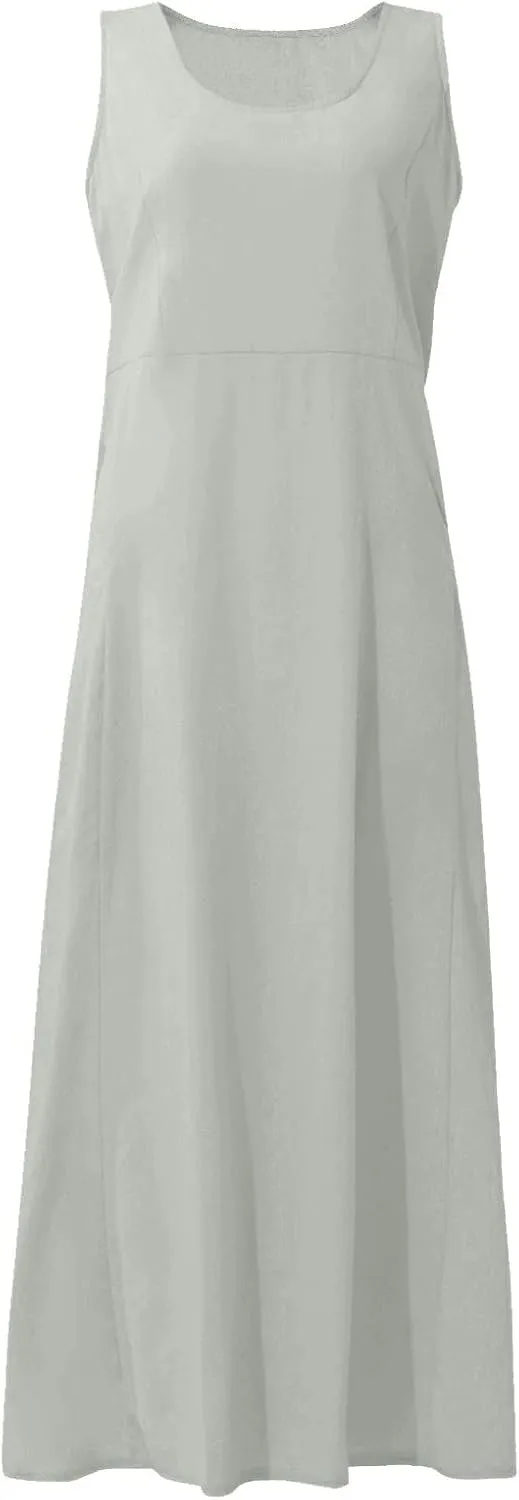 Maxi Dress for Women Linen Dress Summer Sun Dresses 2025 Sleeveless Swing Casual Long Formal with Pockects