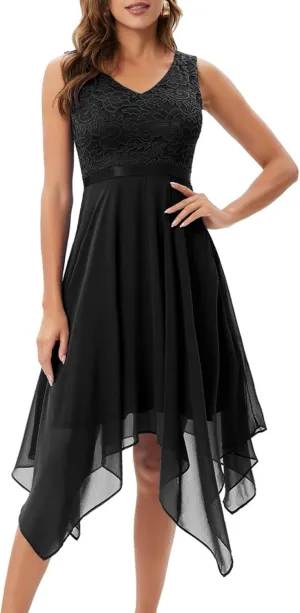 Meetjen Women's Lace Cocktail Party Dress 2025 Handkerchief Hem Bridesmaid Prom Formal Dresses for Wedding Guest