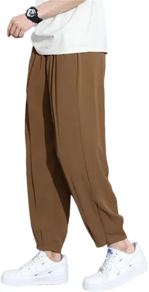 Men Cropped Harem Pants Comfortable Breathable Summer Trousers Straight Streetwear Suit Pants