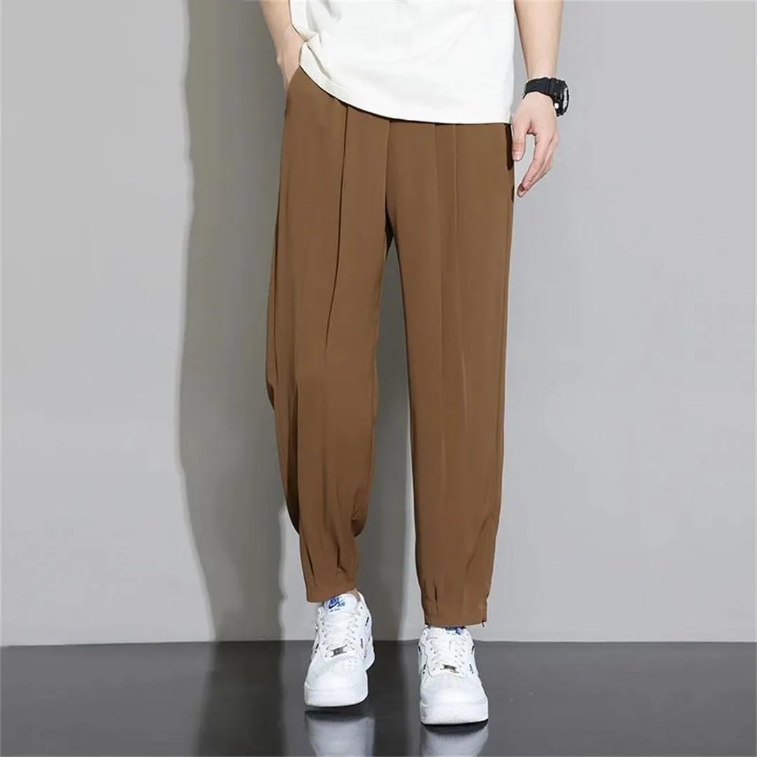 Men Cropped Harem Pants Comfortable Breathable Summer Trousers Straight Streetwear Suit Pants