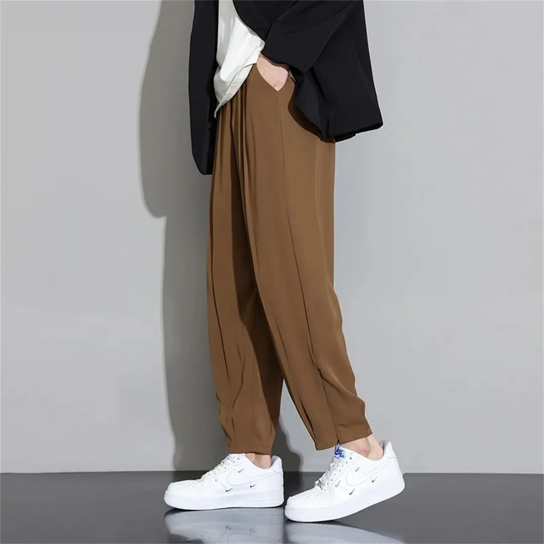 Men Cropped Harem Pants Comfortable Breathable Summer Trousers Straight Streetwear Suit Pants