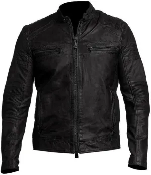 Men Leather Jacket - Mens Cafe Racer Motorcycle Jacket - Distressed Lambskin Biker Leather Jackets for Men