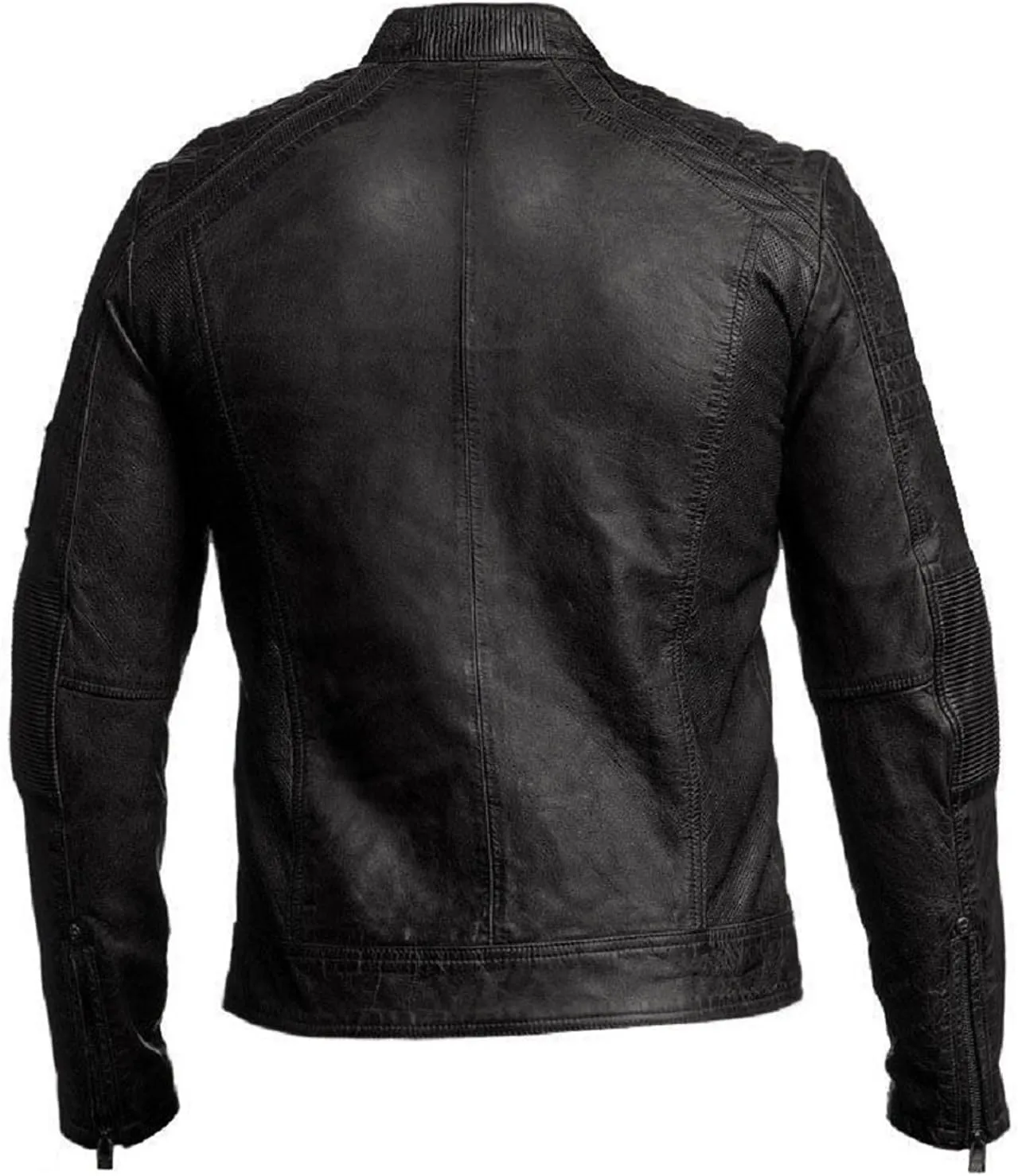 Men Leather Jacket - Mens Cafe Racer Motorcycle Jacket - Distressed Lambskin Biker Leather Jackets for Men