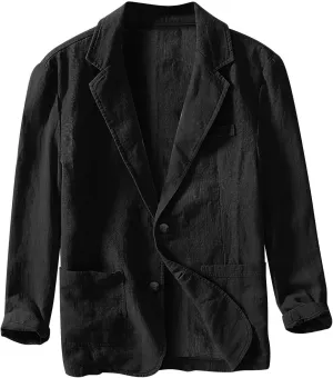 Mens Big and Tall Casual Linen Blazers Loose Fit Lightweight Button Up Suit Jackets Lapel Collar Tailored Sport Coats