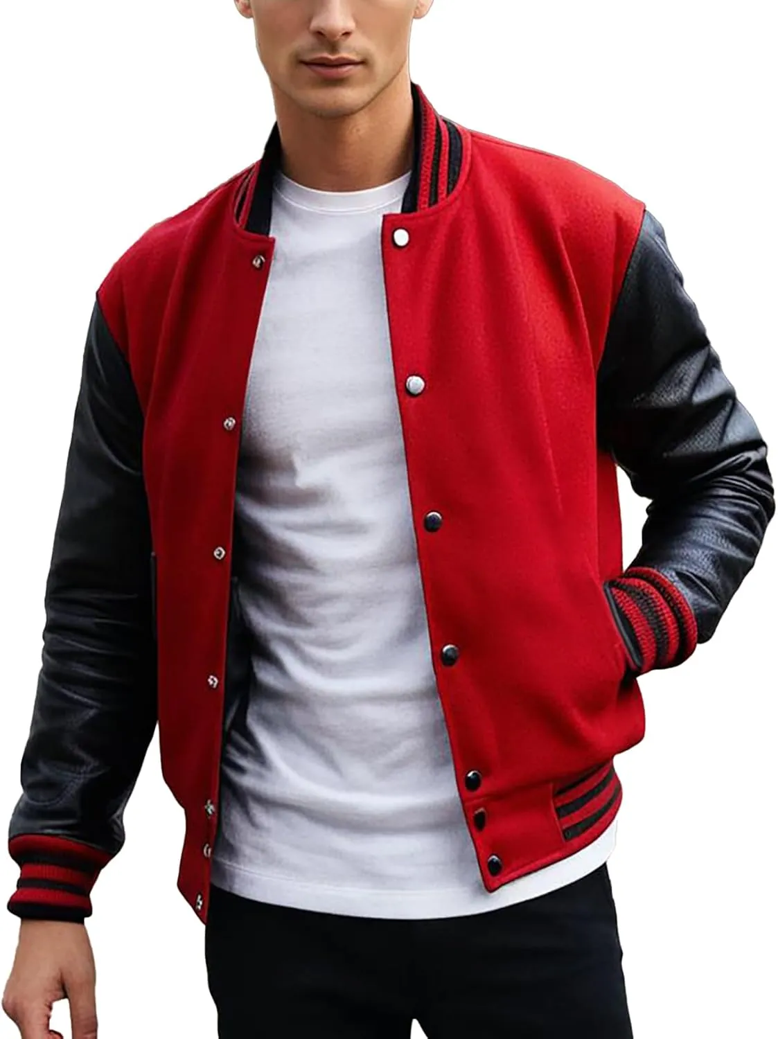 Mens Black Leather Letterman Varsity Collage Baseball Jacket - High School Jacket
