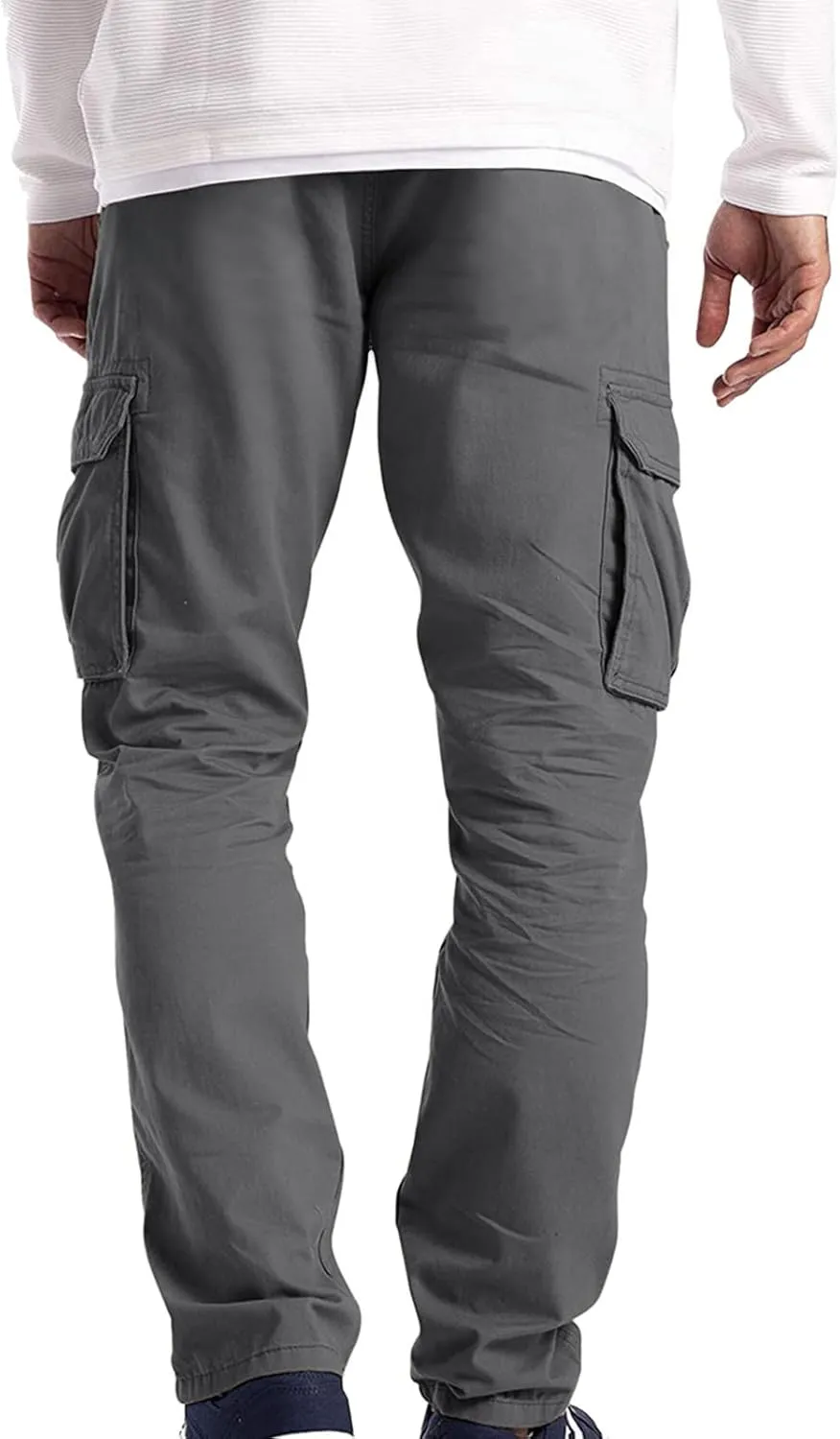 Mens Casual Cargo Pants Thin Lightweight Sweatpants Pleated Drawstring Pant Slim Fit Joggers Trousers Multi Pockets