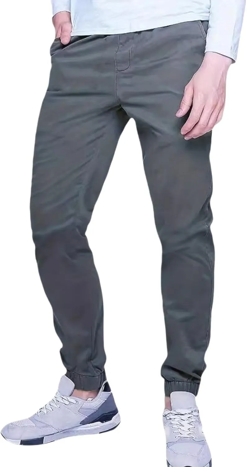 Men's Casual Chinos Pants Slim Fit Cargo Joggers Elastic Waist Drawstring Sweatpants Lightweight Outdoor Hiking Pant