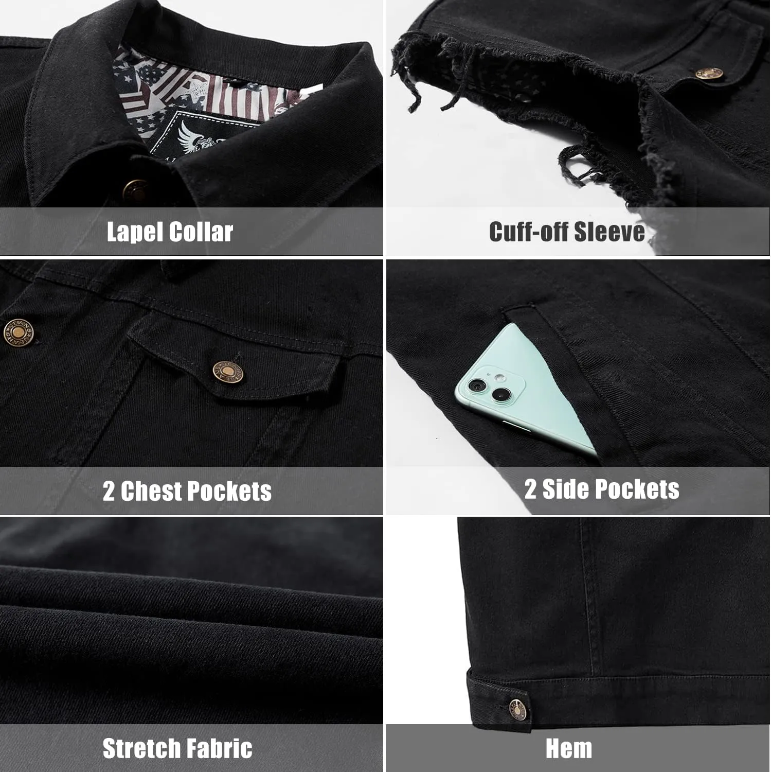 Men's Casual Jean Vest Stretchy Motorcycle Denim Sleeveless Vest