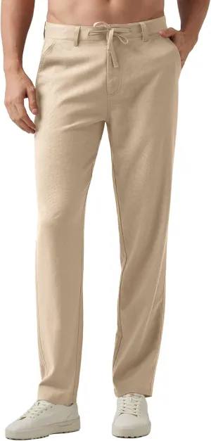 Men's Casual Linen Pants Summer Beach Yoga Pant Elastic Waist Drawstring Pants Lightweight Linen Loose Fit Trousers