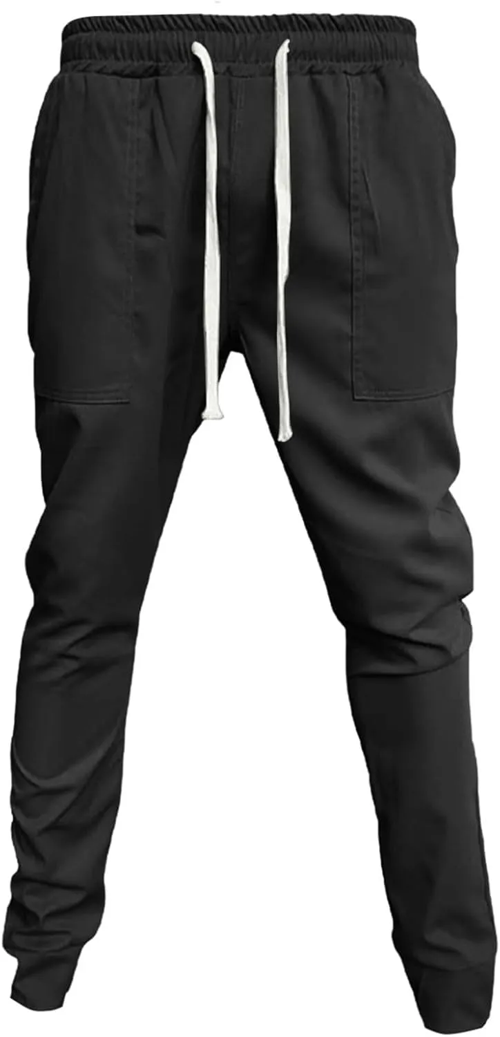 Mens Casual Pants Cotton Chino Cargo Pants for Hiking Outdoor Recreation Drawstring Sweatpants Twill Track Jogging for Men