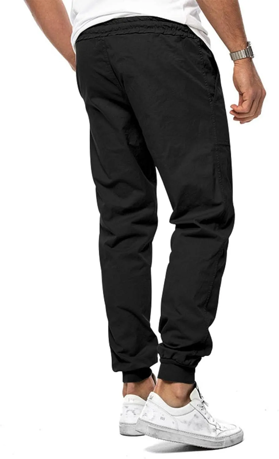 Mens Casual Pants Cotton Chino Cargo Pants for Hiking Outdoor Recreation Drawstring Sweatpants Twill Track Jogging for Men