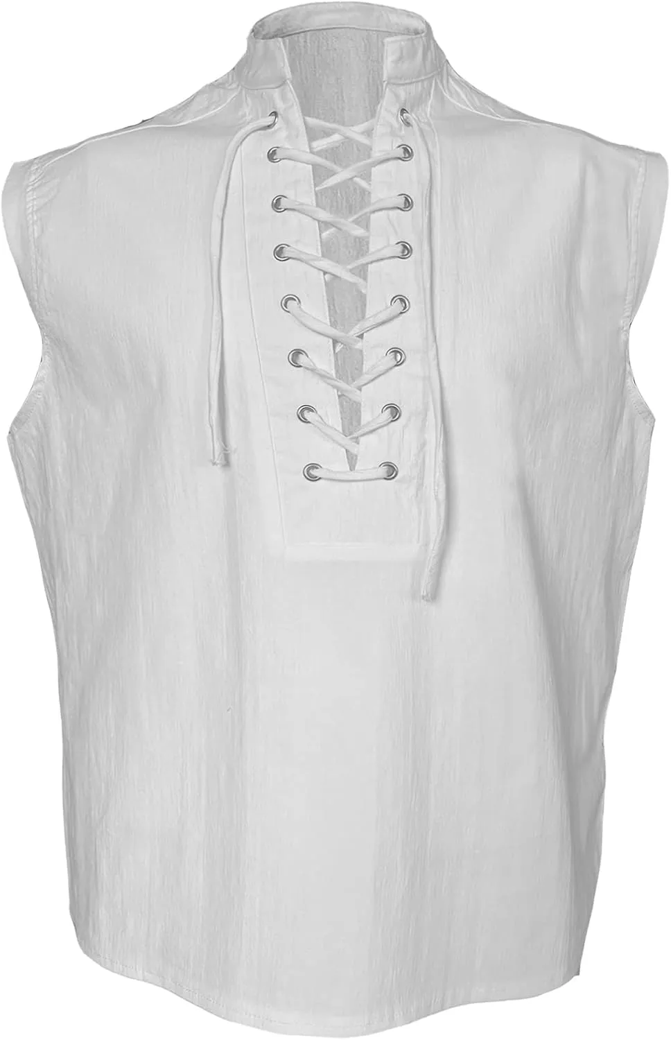 Men's Casual Shirt Cotton Linen Tank Tops Medieval Shirt Lace-Up Sleeveless Viking Renaissance Pirate Shirts for Men