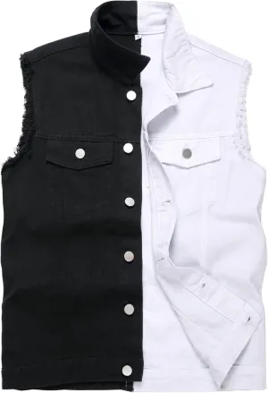 Men's Denim Vest,Sleeveless Jacket Slim Fit Vintage Casual Ripped Summer Jean Vest for Men