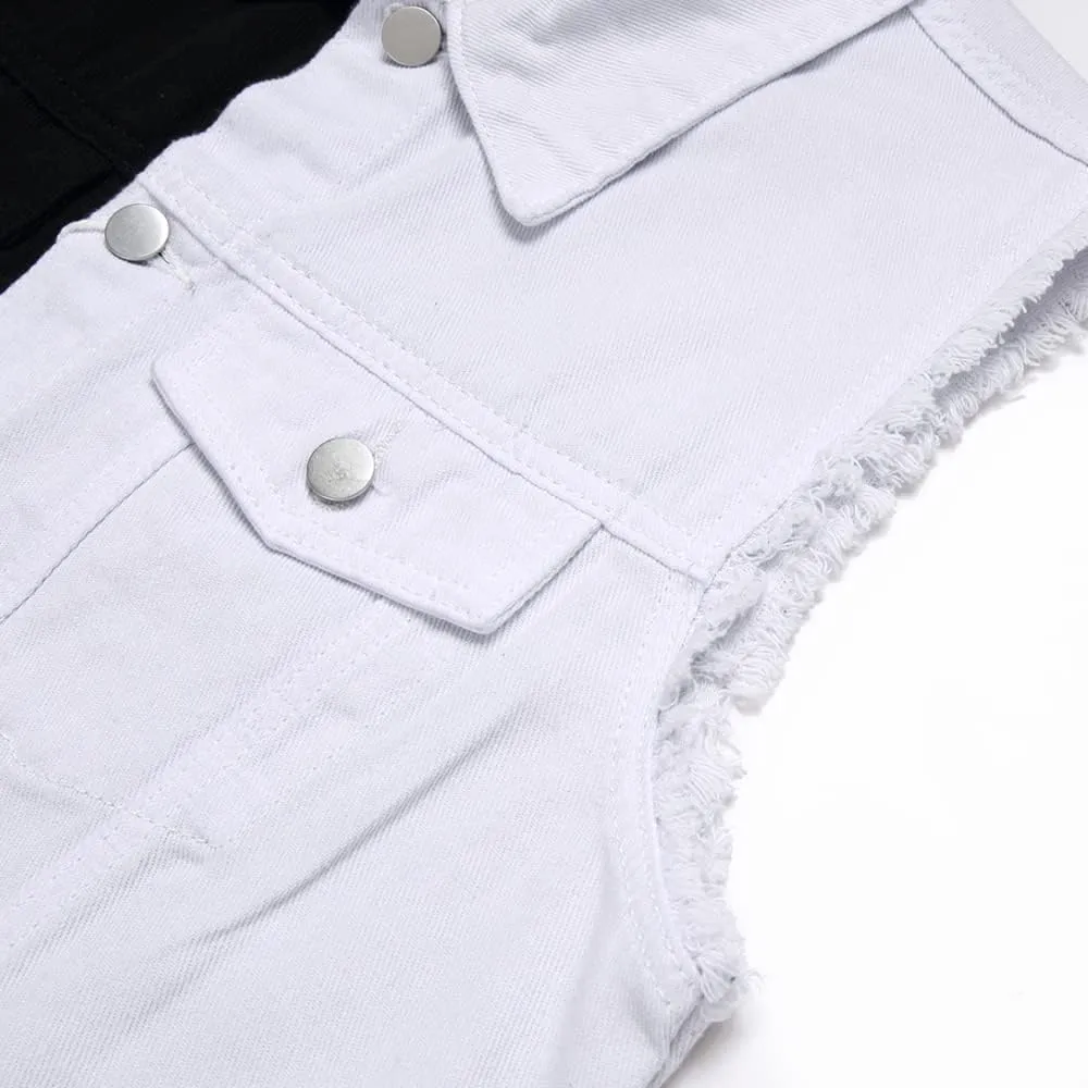 Men's Denim Vest,Sleeveless Jacket Slim Fit Vintage Casual Ripped Summer Jean Vest for Men