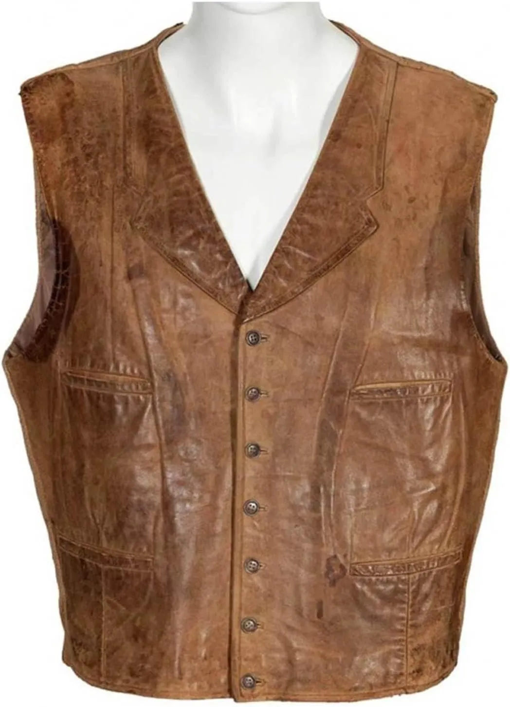 Mens Distressed Brown Leather Vest, Vintage Brown Leather Vest, Western Brown Leather Vest men