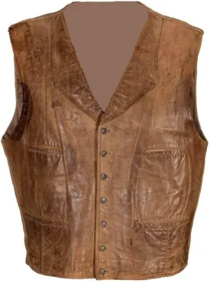 Mens Distressed Brown Leather Vest, Vintage Brown Leather Vest, Western Brown Leather Vest men