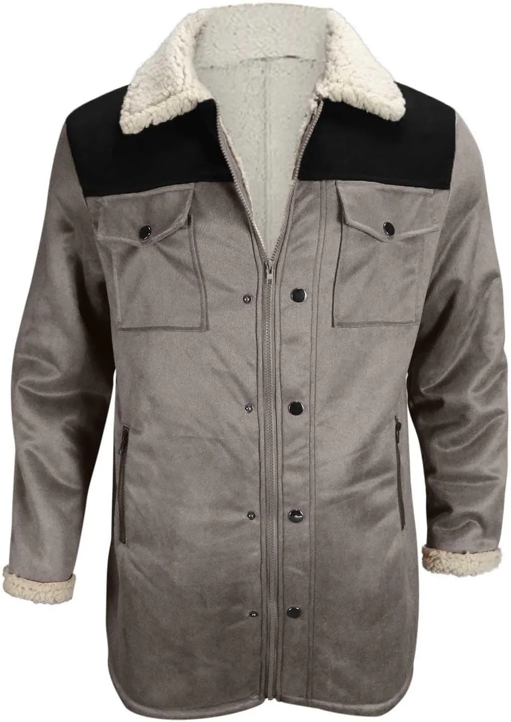 Men's Faux Shearling Sherpa Lined Overcoat Retro Faux Suede Trench Coat Notched Collar Pea Coat Button Down Outerwear