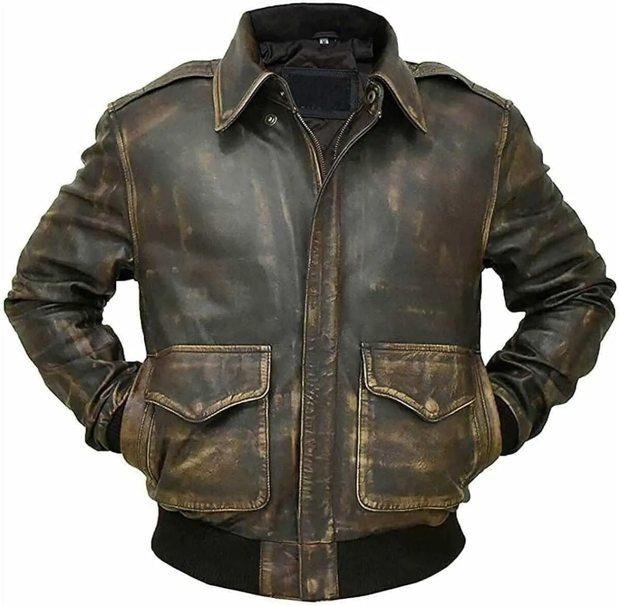 Mens G-1 Fur Collar US Navy Flight Distressed Brown Aviator Genuine Leather Jacket