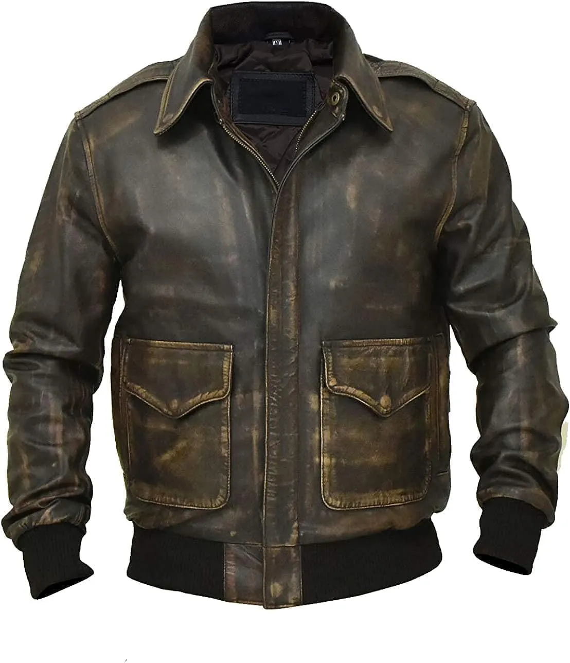 Mens G-1 Fur Collar US Navy Flight Distressed Brown Aviator Genuine Leather Jacket