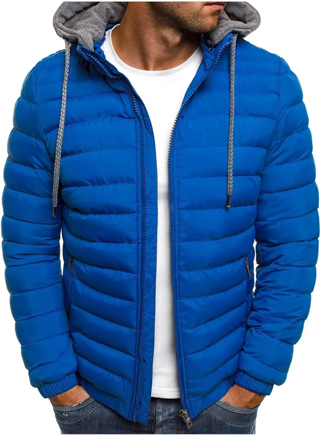 Men's Hooded Winter Coat Lightweight Packable Puffer Jacket Warm Full Zip Down Coat Snow Ski Jacket for Cold Weather