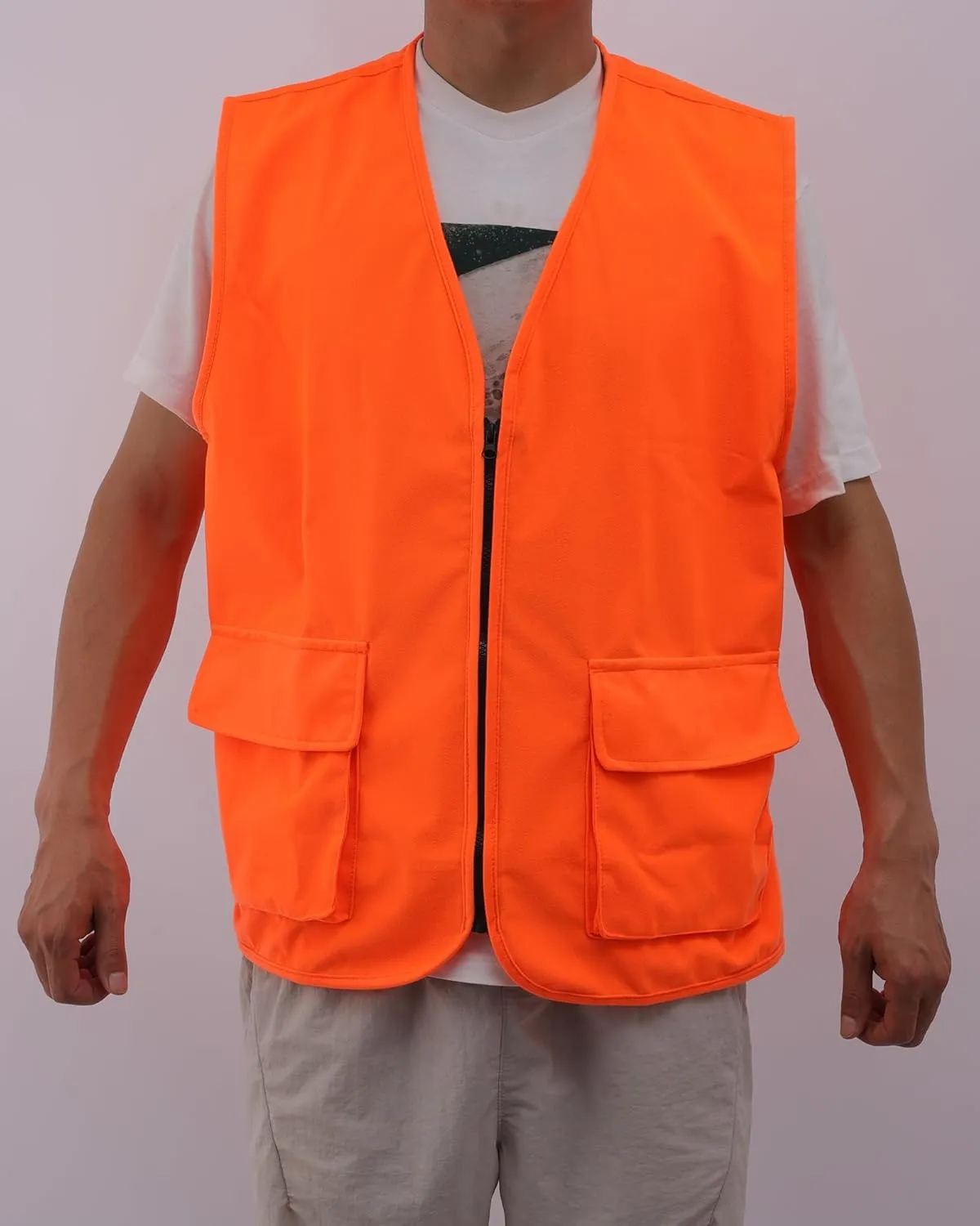 Men's Hunting Vest - Blaze Orange - Zipper Closure - Multi Pockets (Available in L and XL)