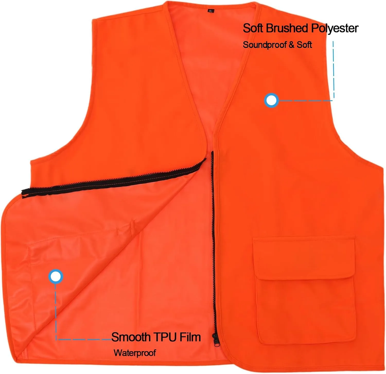 Men's Hunting Vest - Blaze Orange - Zipper Closure - Multi Pockets (Available in L and XL)