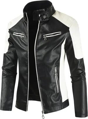 Mens Jacket Motorcycle Vintage Pu Stand Collar Coats Faux Leather Jackets Bomber Fashion Slim Fit Jacket Coat