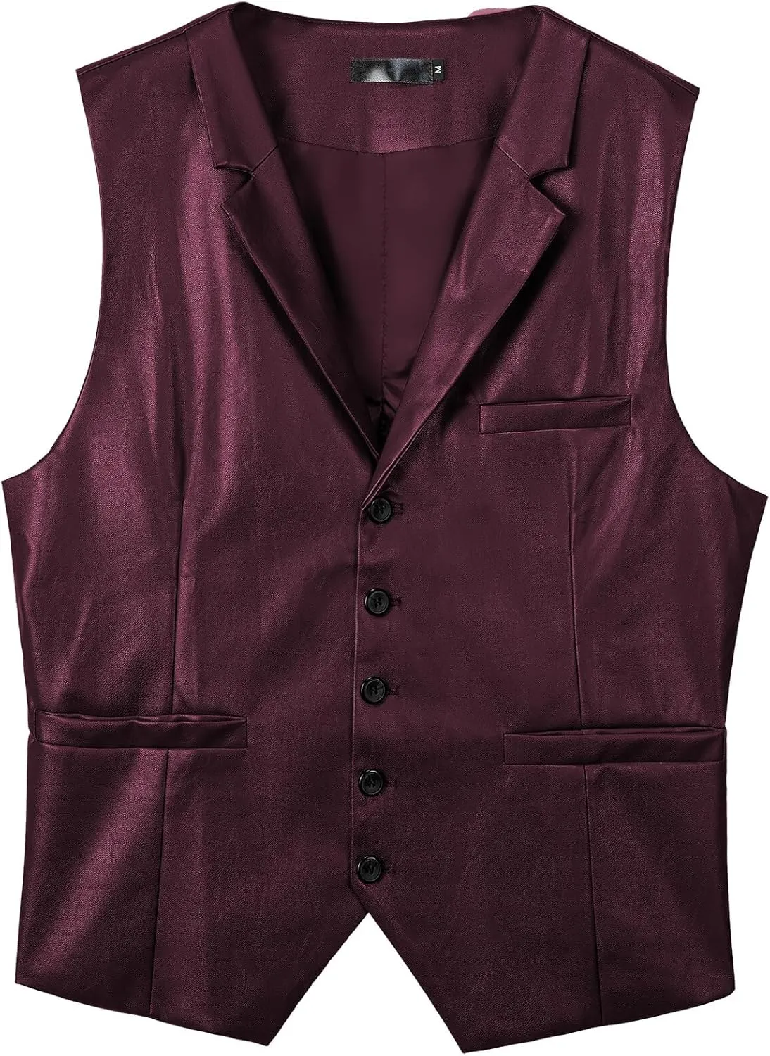 Men's Leather Suit Vest Casual Slim Fit Western Vest Jacket V-Neck Dress Vest Waistcoats