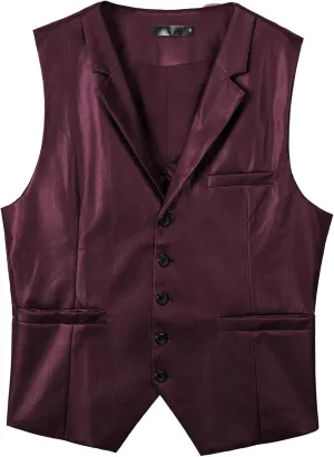 Men's Leather Suit Vest Casual Slim Fit Western Vest Jacket V-Neck Dress Vest Waistcoats