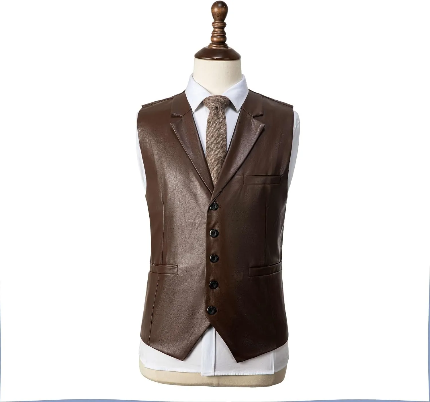 Men's Leather Suit Vest Casual Slim Fit Western Vest Jacket V-Neck Dress Vest Waistcoats