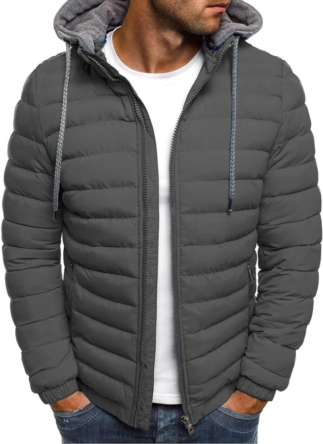 Men's Lightweight Puffer Jacket Insulated Quilted Outdoor Ski Travel Winter down Jacket for Men Packable Hooded Coat