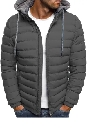 Men's Lightweight Puffer Jacket Insulated Quilted Outdoor Ski Travel Winter down Jacket for Men Packable Hooded Coat