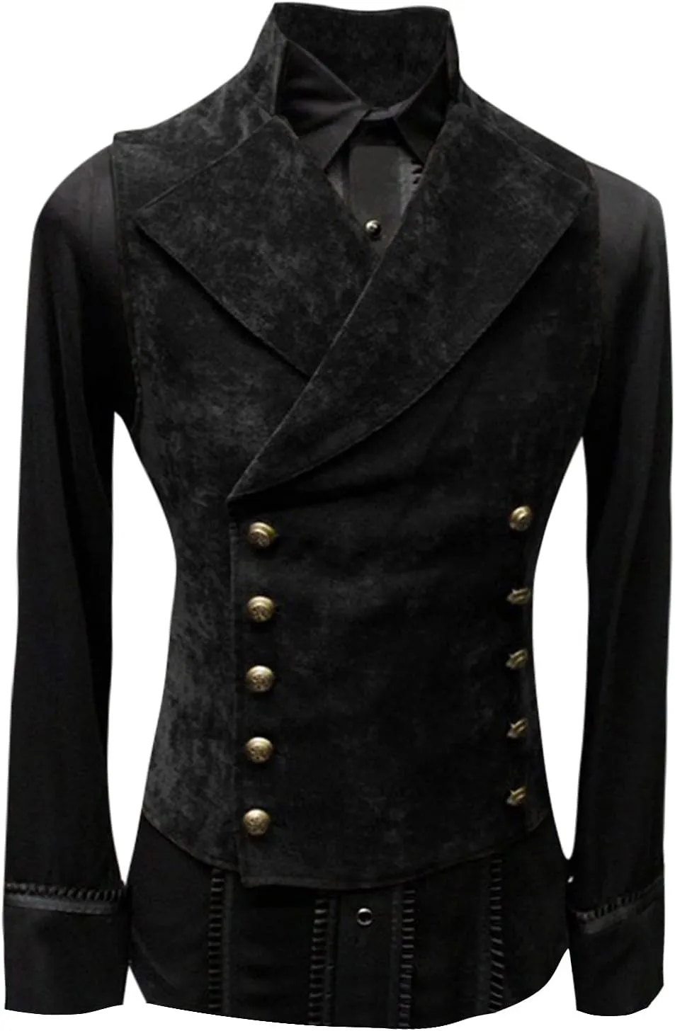 Men's Medieval Vest Victorian Steampunk Gothic Waistcoat Slim Fit Double Breasted Gentleman Wedding Prom Party Tuxedo Jacket