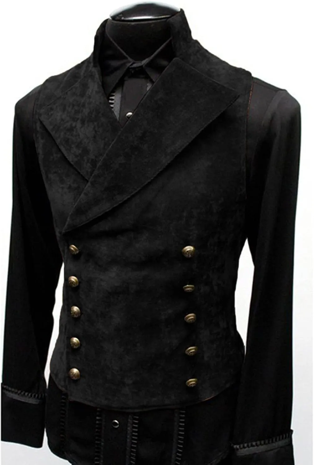 Men's Medieval Vest Victorian Steampunk Gothic Waistcoat Slim Fit Double Breasted Gentleman Wedding Prom Party Tuxedo Jacket