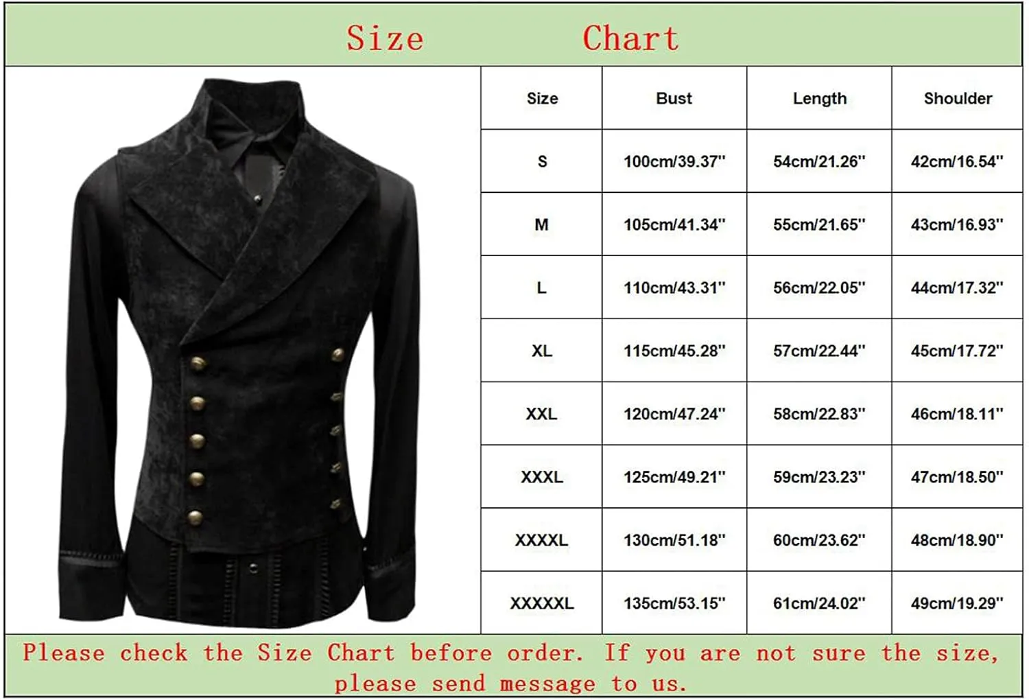 Men's Medieval Vest Victorian Steampunk Gothic Waistcoat Slim Fit Double Breasted Gentleman Wedding Prom Party Tuxedo Jacket