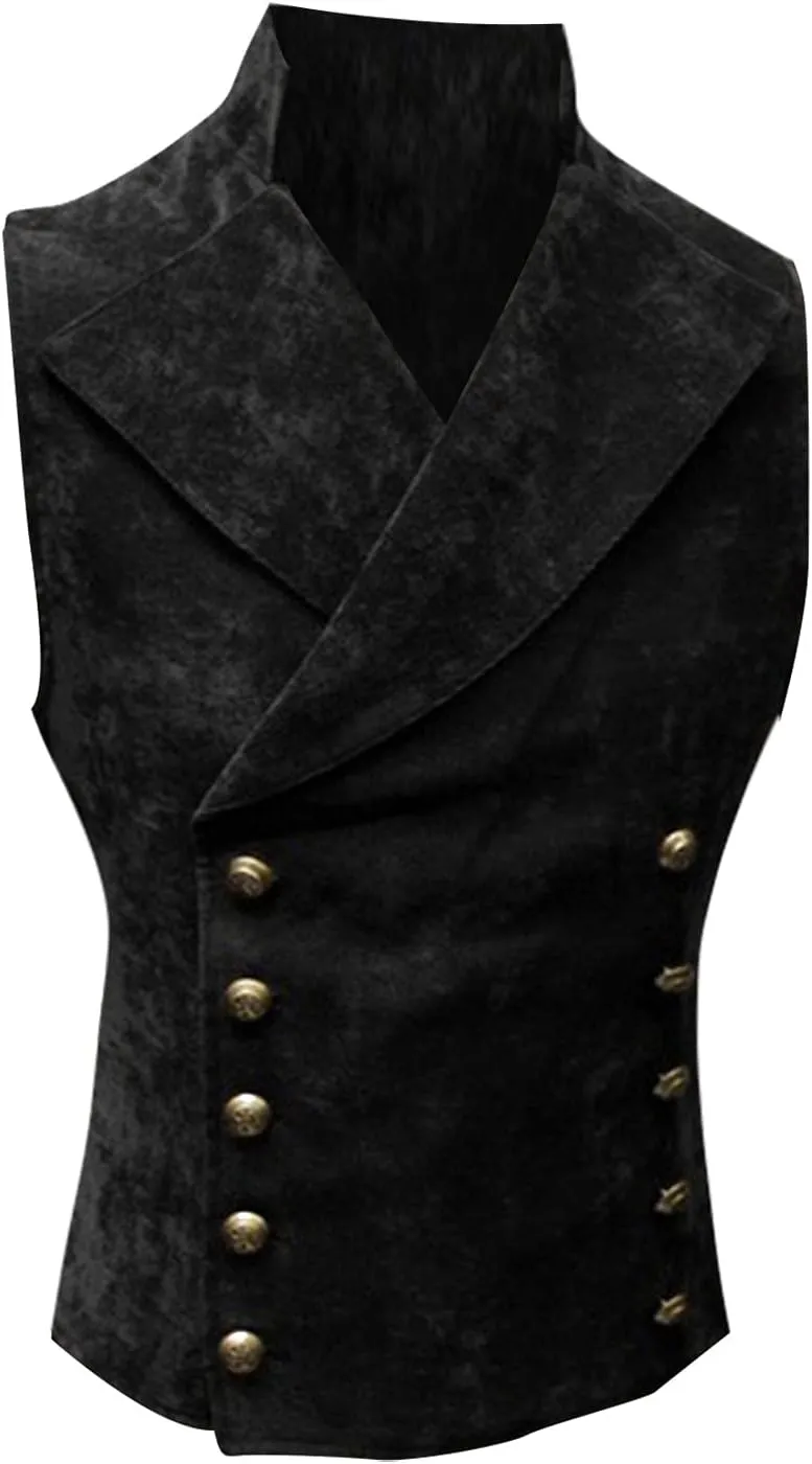 Men's Medieval Vest Victorian Steampunk Gothic Waistcoat Slim Fit Double Breasted Gentleman Wedding Prom Party Tuxedo Jacket