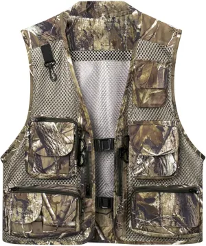 Men's Mesh Breathable Fishing Vest Camouflage Utility Safari Travel Vest Multi Pockets Outdoor Summer Work Cargo Vest